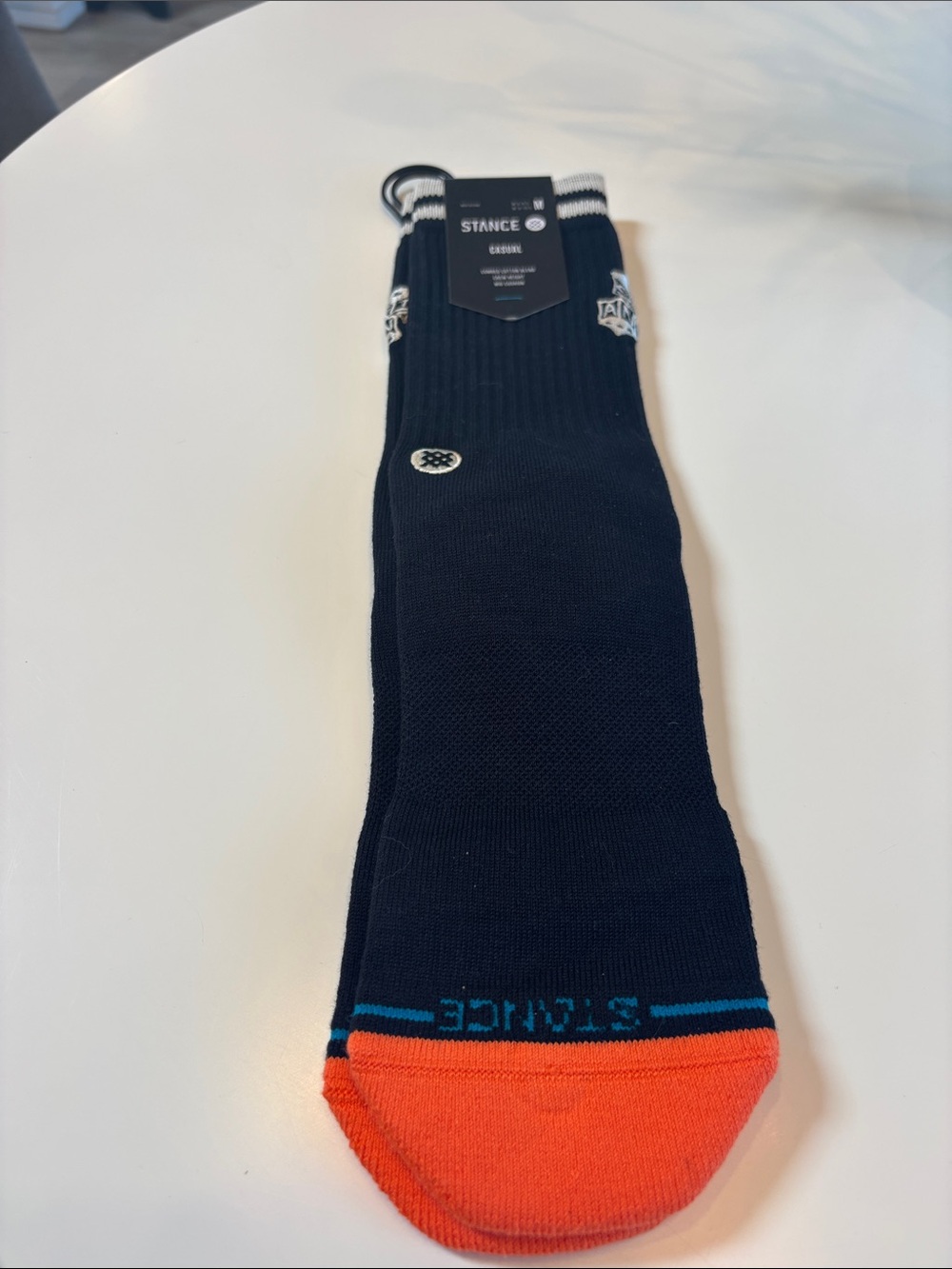 Stance Men’s Black Crew Socks with Orange Toe and Blue Accent